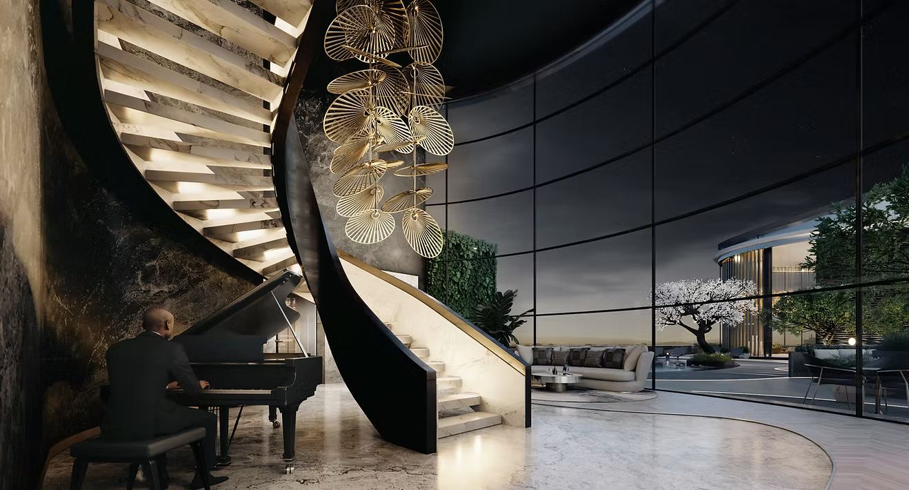 Grand lobby with spiral staircase (rendering)